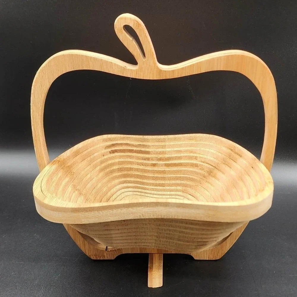 Bonnie & Pop Apple Collapsible Bamboo Fruit Basket Natural Wood‎ Large Decor